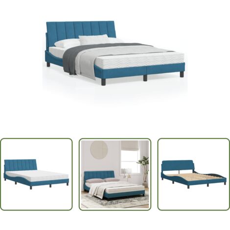 vidaXL Giroletto in velluto -  Letto con Materasso Hanko Blu 120x200 cm in Velluto
