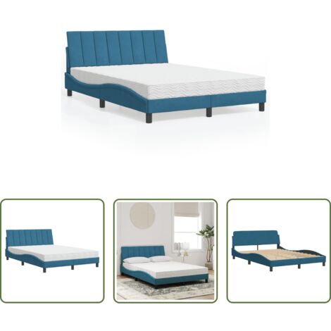 vidaXL Giroletto in velluto -  Letto con Materasso Hanko Blu 140x190 cm in Velluto
