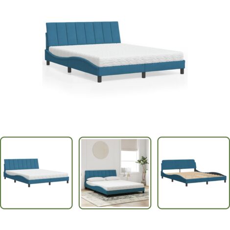 vidaXL Giroletto in velluto -  Letto con Materasso Hanko Blu 160x200 cm in Velluto