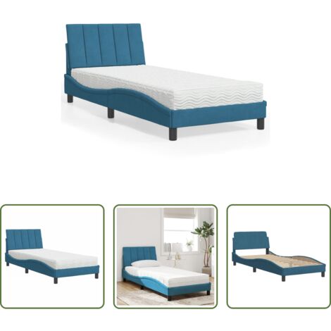 vidaXL Giroletto in velluto -  Letto con Materasso Hanko Blu 80x200 cm in Velluto