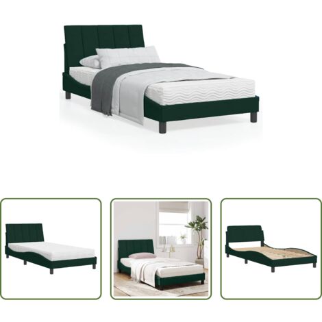 vidaXL Giroletto in velluto -  Letto con Materasso Hanko Verde Scuro 100x200 cm in Velluto