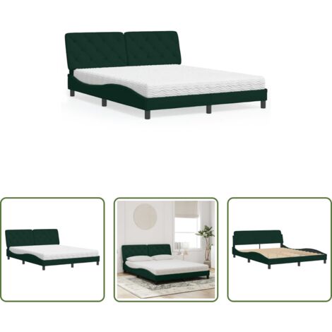 vidaXL Giroletto in velluto -  Letto con Materasso Verde Scuro 160x200 cm in Velluto
