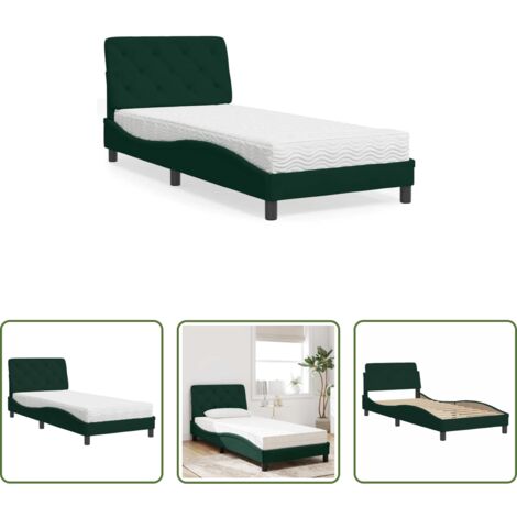 vidaXL Giroletto in velluto -  Letto con Materasso Verde Scuro 90x190 cm in Velluto