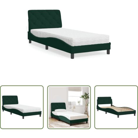 vidaXL Giroletto in velluto -  Letto con Materasso Verde Scuro 90x200 cm in Velluto