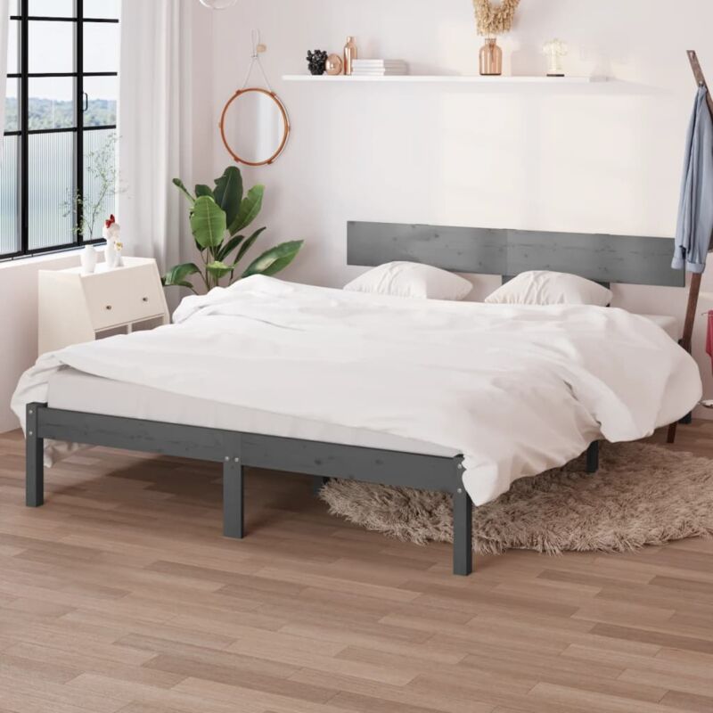 Letto adulto, Giroletto, Letto matrimonial Grigio in Legno Massello di Pino 160x200 cm Vidaxl