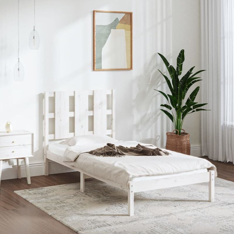 Letto adulto, Giroletto, Letto singolo Bianco in Legno Massello di Pino 90x200 cm vidaXL