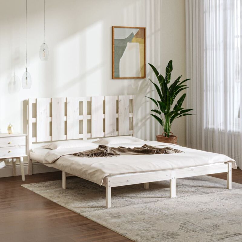 Letto adulto, Giroletto, Letto matrimonial Bianco in Legno Massello 150x200 cm 5FT King Size Vidaxl