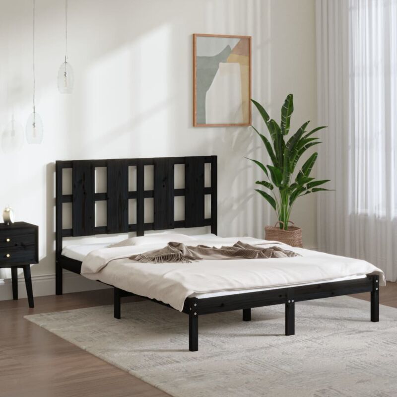 Letto adulto, Giroletto, Letto matrimonial Nero in Legno Massello di Pino 140x190 cm Vidaxl