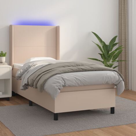 vidaXL Giroletto Molle Materasso e LED Cappuccino 90x200 cm Similpelle