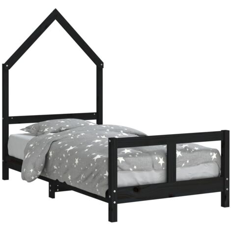 vidaXL Giroletto per Bambini Nero 80x160 cm in Legno Massello di Pino