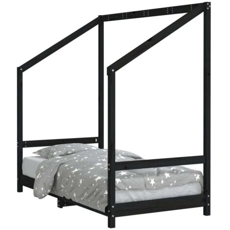 vidaXL Giroletto per Bambini Nero 80x160 cm in Legno Massello di Pino