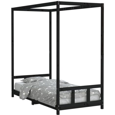 vidaXL Giroletto per Bambini Nero 90x190 cm in Legno Massello di Pino