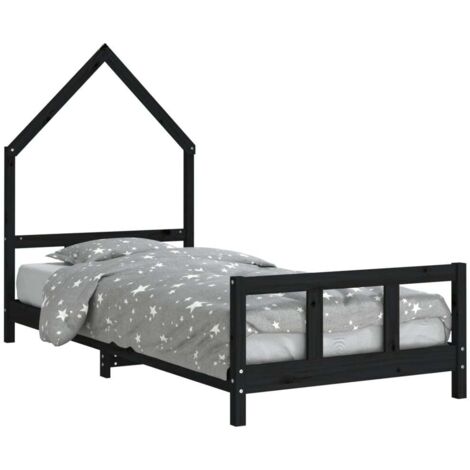 vidaXL Giroletto per Bambini Nero 90x190 cm in Legno Massello di Pino