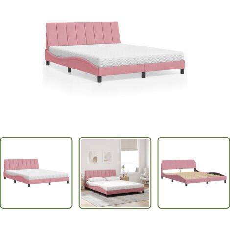 vidaXL Giroletto rosa -  Letto con Materasso Hanko Rosa 160x200 cm in Velluto