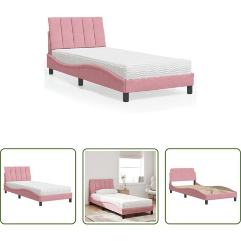 vidaXL Giroletto rosa -  Letto con Materasso Hanko Rosa 80x200 cm in Velluto