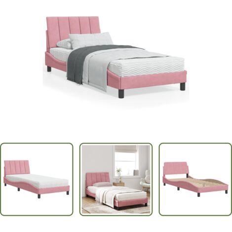 vidaXL Giroletto rosa -  Letto con Materasso Hanko Rosa 90x200 cm in Velluto
