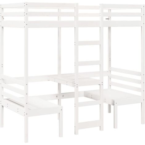 vidaXL Giroletto Soppalco con Scrivania e Sedie Bianco 80x200cm Pino