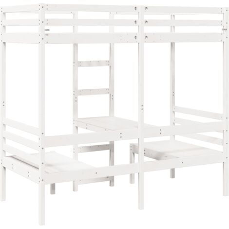 vidaXL Giroletto Soppalco con Scrivania e Sedie Bianco 90x200cm Pino