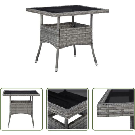 vidaXL Glas-Esstisch - Garten-Esstisch Grau Poly Rattan und Glas