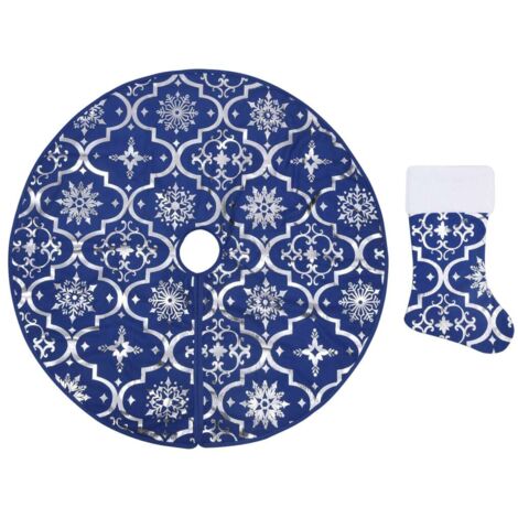 vidaXL Gonna Albero Natale Raffinata con Calza Blu Tessuto 150 cm