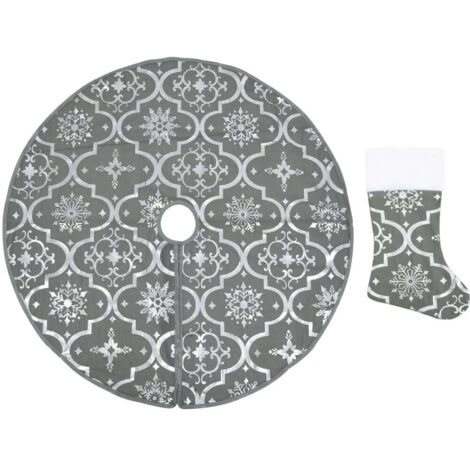 vidaXL Gonna Albero Natale Raffinata con Calza Grigia in Tessuto 90 cm
