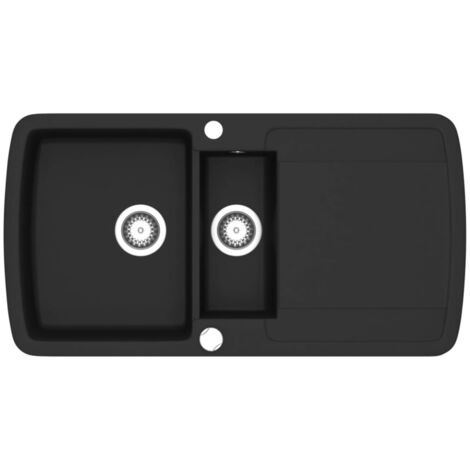 vidaXL Granite Kitchen Sink Double Basin Black