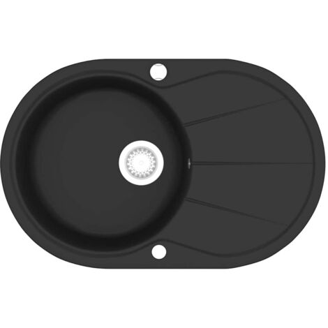 vidaXL Granite Kitchen Sink Single Basin Oval Black