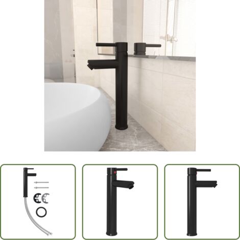 vidaXL Grifo de baño negro -  Grifo mezclador de cuarto de baño negro 12x30 cm