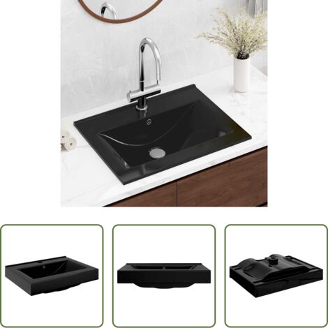 vidaXL Grifo -  Lavabo rectangular cerámica orificio de grifo negro 60x46 cm