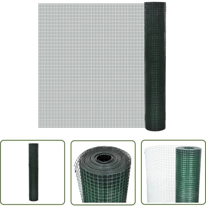 The Living Store - vidaXL Grillage acier galvanisé et revêtement en pvc 10x1 m vert