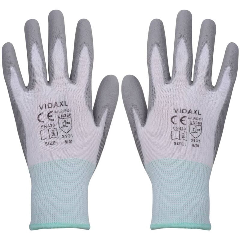 

Guantes de trabajo de PU 24 pares blanco y gris talla 8/M - Blanco - Vidaxl