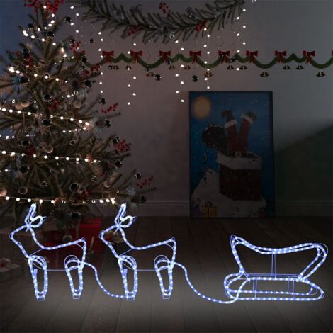 Vidaxl – Décoration de Noël d'extérieur renne et traîneau 576 LED blanches froides – Étanche IP44 – Longueur 16m – Alimentation 220-240V
