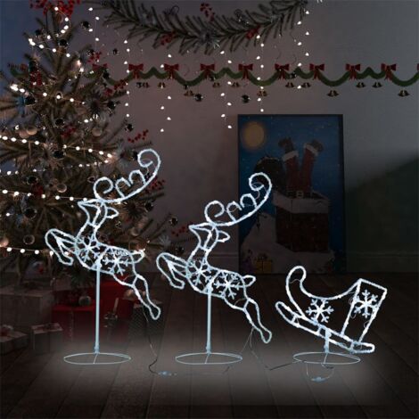 Vidaxl – Renne volant et traîneau lumineux en acrylique 260x21x87 cm – 72 LED blanc froid – Décoration intérieure et extérieure pour Noël