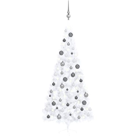 vidaXL Halber Weihnachtsbaum mit Beleuchtung und weißen Kugeln 240 cm