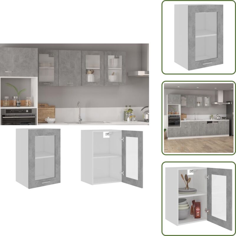 The Living Store Glasregal - Vidaxl Hängeglasschrank Lyon Betongrau 40x31x60 Cm Holzwerkstoff - Holzwerkstoff