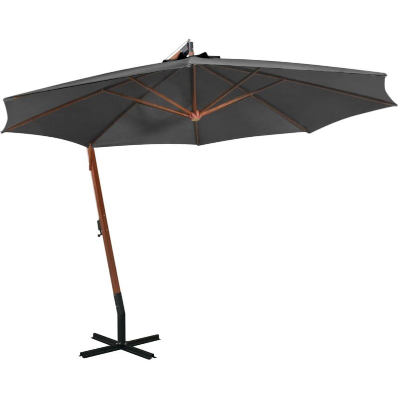 Vidaxl - Hanging Garden Parasol With Pole Anthracite 3.5x2.9 M Solid Fir Wood