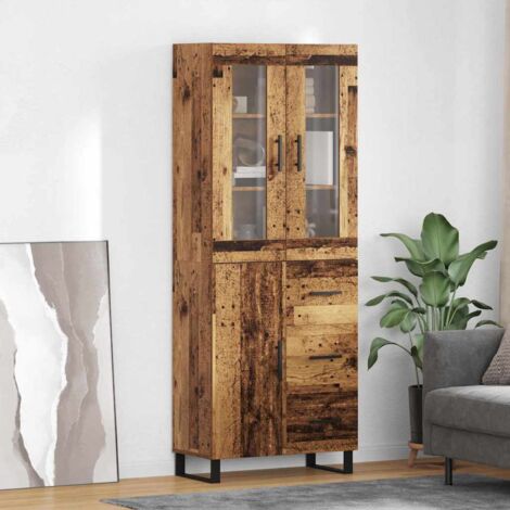 vidaXL Haut Armoire 2 pcs Bois Ancien Bois Aggloméré et Verre