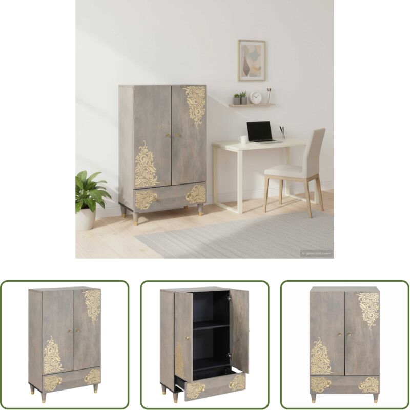vidaXL Armoire en bois - Haut Armoire Gris et or 60 x 33 x 100 cm Bois de mangue massif
