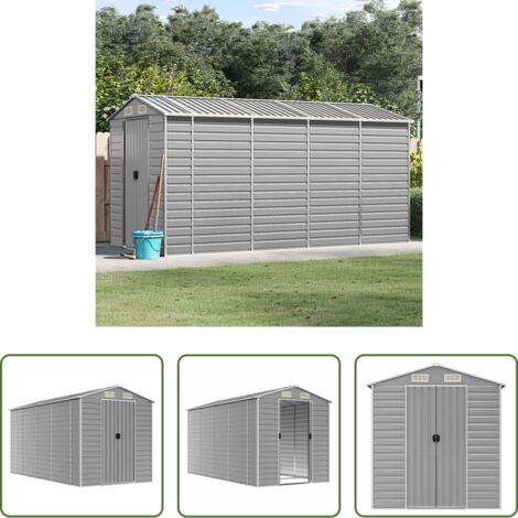 vidaXL Herramientas de jardín -  Caseta de jardín gris claro 191x385x198 cm acero galvanizado