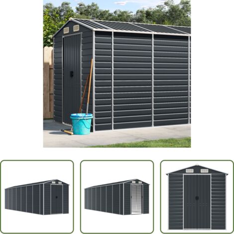 vidaXL Herramientas de jardín -  Cobertizo de jardín acero galvanizado antracita 191x640x198 cm