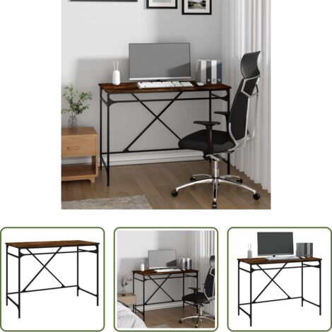 vidaXL Hierro -  Escritorio hierro madera contrachapada roble humo 100x50x75 cm