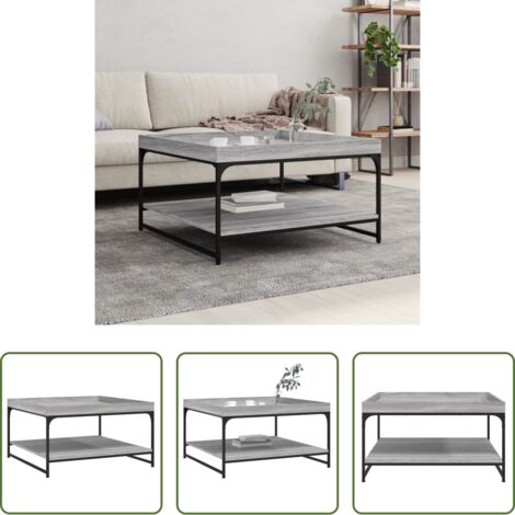 vidaXL Hierro gris -  Mesa centro madera ingeniería y hierro gris Sonoma 80x80x45 cm