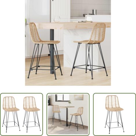 vidaXL Hierro -  Silla de Bar 2 pcs Natural 44,5 x 54,5 x 97,5 cm Ratan e Hierro