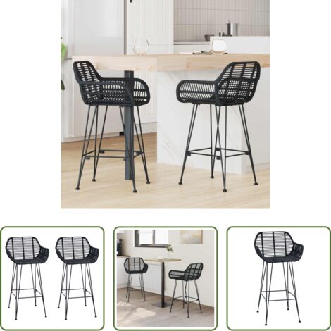 vidaXL Hierro -  Silla de Bar 2 pcs Negro 55 x 52 x 92 cm Ratan e Hierro