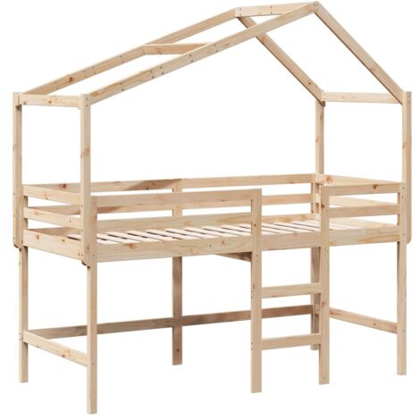 vidaXL Hochbett mit Leiter und Dach 90x190 cm Massivholz Kiefer