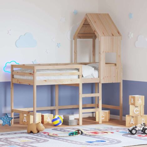 vidaXL Hochbett mit Leiter und Dach 90x190 cm Massivholz Kiefer