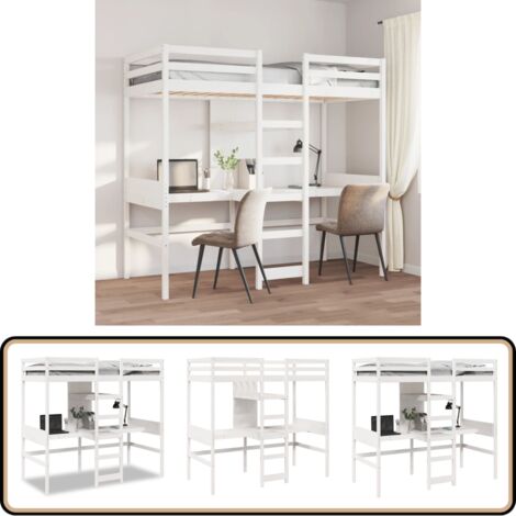 vidaXL Hochbett ohne Matratze Weiß 75x190 cm Massivholz Kiefer