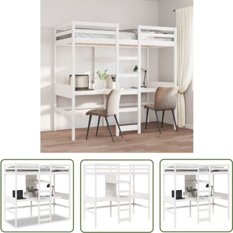 vidaXL Hochbett ohne Matratze Weiß 80x200 cm Massivholz Kiefer