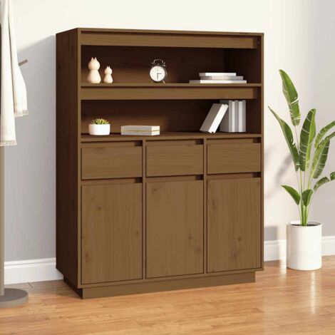 vidaXL Hochbuffet Honigbraun 89x40x116,5 cm Massivholz Kiefer