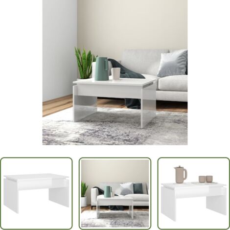 vidaXL Hochglanzweißer Couchtisch -  Couchtisch Hochglanz-Weiß 68x50x38 cm Holzwerkstoff
